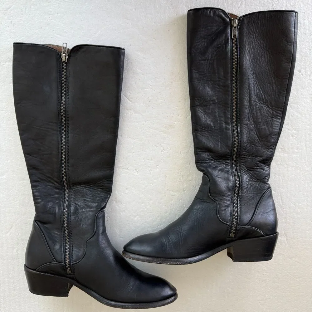 Size 8M - Frye Carson Piping Tall Black Leather Women’s Boots - Picture 3 of 10